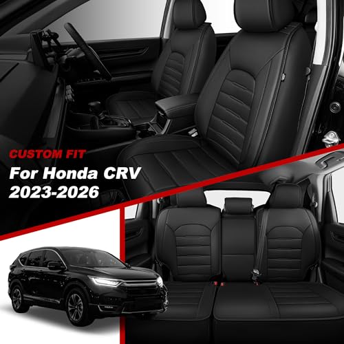 TTX LIGHTING Custom Fit Seat Covers for Honda CRV 2023 2024 2025 2026 All Models Faux Leather Full Set Black - size: 7.CR-V 2023-2026 5 Seat Full Set