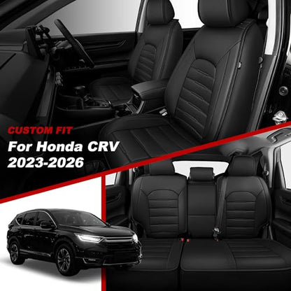 TTX LIGHTING Custom Fit Seat Covers for Honda CRV 2023 2024 2025 2026 All Models Faux Leather Full Set Black - size: 7.CR-V 2023-2026 5 Seat Full Set
