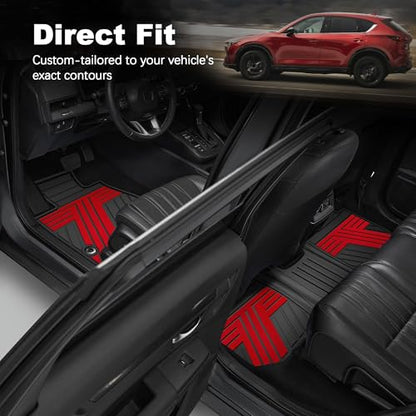 All Weather Floor Mats Custom Fit for Mazda CX-5 2017-2025 Waterproof Heavy Duty Anti-Slip Car Mats, 1st & 2nd Row Black & Red - color: Red