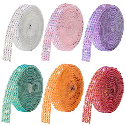 Rhinestone Ribbon Self Adhesive Crystal Rhinestones, 6-Rolls Bedazzling Strips, 6-Yard Rhinestone Strips for DIY Craft, Rhinestones Tape Self Adhesive - color: 6 Colors-2