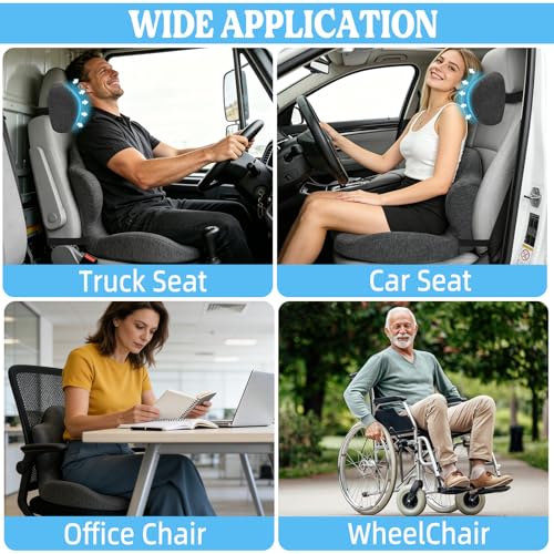 3-in-1 Memory Foam Seat Cushion & Headrest Pillow with Lumbar Support L-Shaped Ergonomic Driver Seat Cushions Design for Sciatica and Tailbone Pain Relief Comfort for Car,Truck,Chair - size: 18.3''x15.35''x12.4''