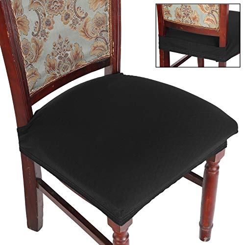 Dining Room Chair Covers Set of 4, Easy Installation Stretchy Jacquard Armless Kitchen Chair Seat Protectors, TPU not Mixed, Rear Covered- Black- 4 - color: Black, size: 4pcs/Rear-covered