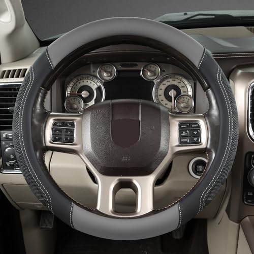 GIANT PANDA Car Steering Wheel Cover for RAM 1500 2500 3500, Compatible with Dodge RAM 15.5-16 inches - Black+Gray - color: A-Black+Gray