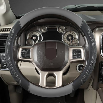 GIANT PANDA Car Steering Wheel Cover for RAM 1500 2500 3500, Compatible with Dodge RAM 15.5-16 inches - Black+Gray - color: A-Black+Gray