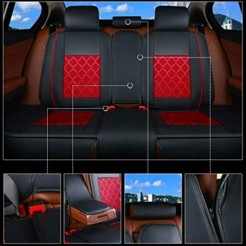 Universal PU Leather Car Seat Cover Full Set w/Pillows 5-Seats SUV Seat Cover Front Rear (Black/Red Mesh) - color: Black/ Red Mesh