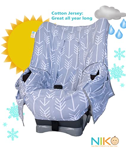 Niko Easy-Wash Children's Car Seat Cover & Liner - Cotton Jersey Gray & White Arrow Pattern - Universal FIT - Crash Tested - Waterproof SEAT Bottom - Easy to Clean - Machine Washable - color: Gray & White Arrow Cotton Jersey