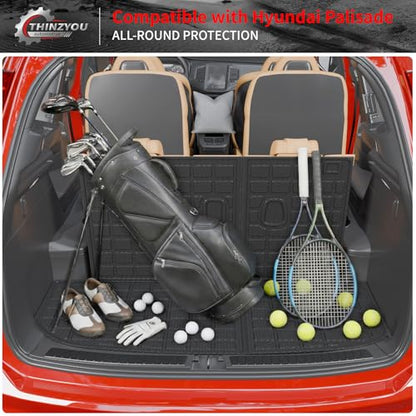 Floor Mats Compatible with 2020-2025 Hyundai Palisade Trunk Mat Cargo Liner TPE Back Seat Cover Protector 2024 Palisade 7 & 8 Seats Accessories (Trunk Mat with Backrest Mats+Floor Mats) - style: For Hyundai Palisade | 2020-2025