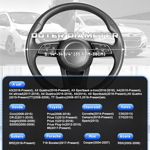 SEG Direct Car Steering Wheel Cover for Prius Civic Model 3 Model Y Camaro, Small Size 14-14.25 inch, Black and Blue Microfiber Leather - color: Black and Blue, size: Small size[14''-14 1/4'']