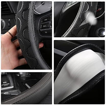 GIANT PANDA Steering Wheel Cover for Dodge Ram 1500 - Car Steering Wheel Covers for Dodge Ram 2500 3500 15.5-16 inch - Gray - color: B-Black+Gray