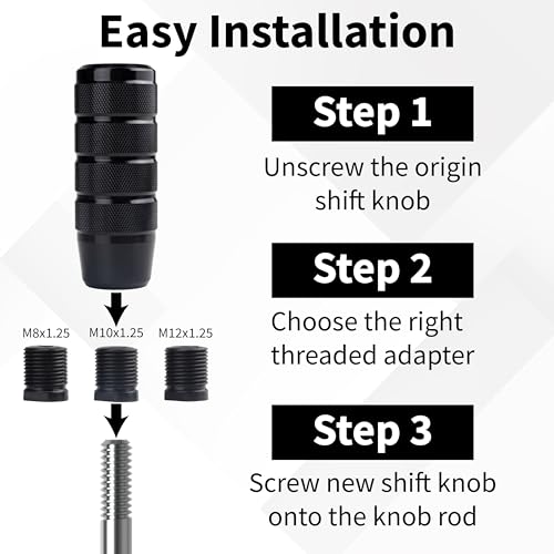 ecocstm Car Shifter Knob, Aluminum Gear Shift Style Knobs, Car Accessories 3.74" Black Shift Knob with 3 Threaded Adapters M8 M10 M12 x 1.25 Fit Universal Manual Transmission, Automotive, Trucks - color: Black