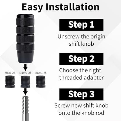 ecocstm Car Shifter Knob, Aluminum Gear Shift Style Knobs, Car Accessories 3.74" Black Shift Knob with 3 Threaded Adapters M8 M10 M12 x 1.25 Fit Universal Manual Transmission, Automotive, Trucks - color: Black