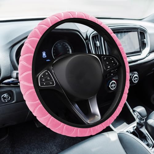 Fluffy Steering Wheel Cover, Car Wheel Cover, 15'' Soft Steering Wheel Protector, Elastic Long Microfiber Plush Steering Wheel Cover Interior Decoration Universal for Men Women Girls - color: Pink
