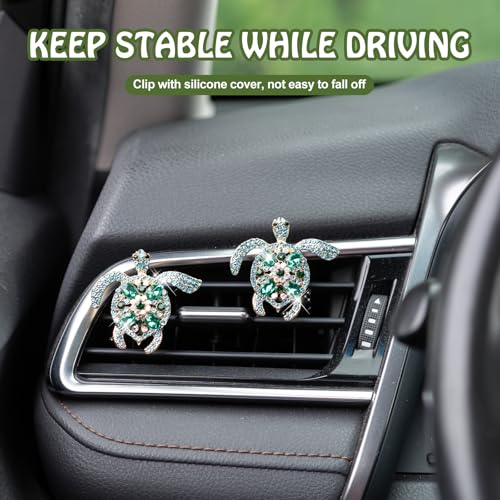 Rislobx 2PCs Bling Turtle Car Air Freshener Vent Clip, Crystal Diamond Vent Clip Decoration
