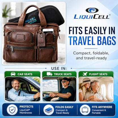Travel Seat Cushion with LiquiCell® Membrane (Now Upgraded) - Thin Orthopedic Cushion for Sciatica, Tailbone, Back Pain Relief – Lightweight Foldable | Car, Truck, Airplane, Office & Home