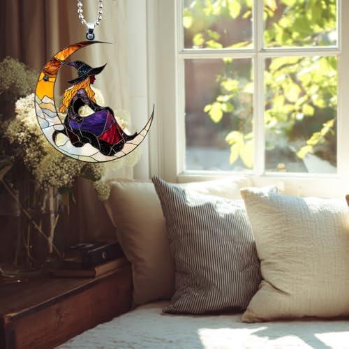 Moon Witch Car Hanging Ornament – Witchy Gothic Car Accessories & Rear View Mirror Accessories for Goth Girls, Witchy Gifts for Women & Witches (Witch5)