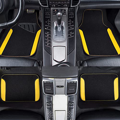 CAR PASS Waterproof Universal Fit Car Floor Mats, Car Mats Fit for SUV,Vans,sedans, Trucks,Set of 4pcs Car Carpet with Driver Heel Pad (Black and Yellow) - color: Black and Yellow