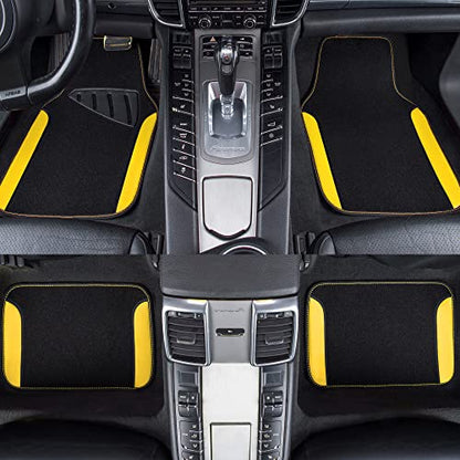 CAR PASS Waterproof Universal Fit Car Floor Mats, Car Mats Fit for SUV,Vans,sedans, Trucks,Set of 4pcs Car Carpet with Driver Heel Pad (Black and Yellow) - color: Black and Yellow