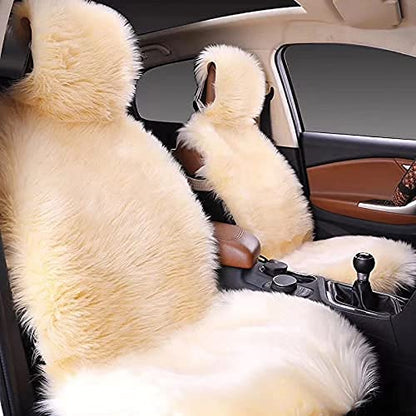 Maples 1 PC Fuzzy Faux Sheepskin Wool Fur Car Seat Cover for Auto SUV Trucks Universal Fit, Soft Plush Synthetic Wool Buck Fur Fluffy Car Seat Cushions(Beige) - color: Beige