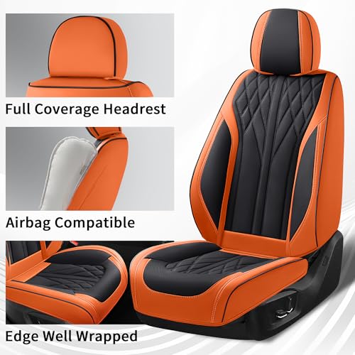 Car Seat Covers Full Set Cover Car Seat Cushion Waterproof Luxury Auto Seat Covers Seat Cover Car Seat Protector Fit for Most Cars (Orange - Black)