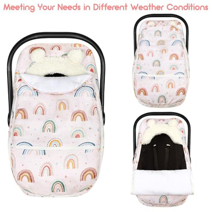 Winter Car Seat Cover Baby Girl Boy, Warm & Windproof Infant Carseat Cover Canopy Protect Baby from Cold Weather, Plush Fleece, Pink Rainbow - color: Pink Rainbow