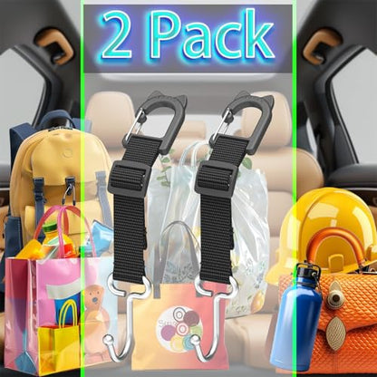 Purse Hook for Car, Adjustable Headrest Hooks for Car with Carabiner, 100 LBS Heavy Duty Metal Car Seat Hooks for Purses and Bags, Easy Install Car Bag Hooks (2 Pack) - style: DL2