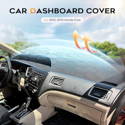 Upgraded Gray Dash Cover for 2012-2015 Honda Civic Accessories,Dashboard Cover Mat Carpet Pad UV Protection Anti-Glare Non-Slip - size: 12-15 Civic Dash Cover(Gray)