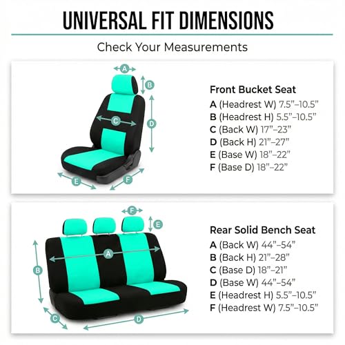 FH Group Car Seat Covers Full Set Cloth - Universal Fit Automotive Seat Covers, Low Back Front Seat Covers, Solid Back Seat Cover, Washable Car Seat Cover for SUV, Sedan and Van Mint - color: Mint, style: Seat Cover Full Set
