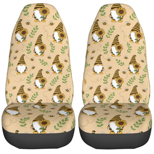 Delerain Car Seat Covers 2pcs, Gnomes Bees Sunflowers Universal Front Car Seats Vehicle Enterior Protector Suitable Fits Most Car Auto SUV Sedan Truck - color: Gnomes and Bees, size: Front Seat Covers