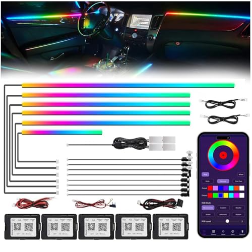 Acrylic Interior Car LED Strip Light with Wireless APP, RGB 18 in 1 with 175 inches 593 LEDs Fiber Optic Ambient Lighting Kits, 16 Million Colors Sound Active Function Car Neon Lights - color: Dreamcolor 18 in 1