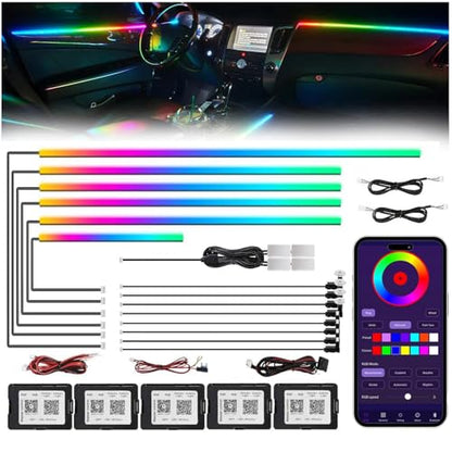 Acrylic Interior Car LED Strip Light with Wireless APP, RGB 18 in 1 with 175 inches 593 LEDs Fiber Optic Ambient Lighting Kits, 16 Million Colors Sound Active Function Car Neon Lights - color: Dreamcolor 18 in 1