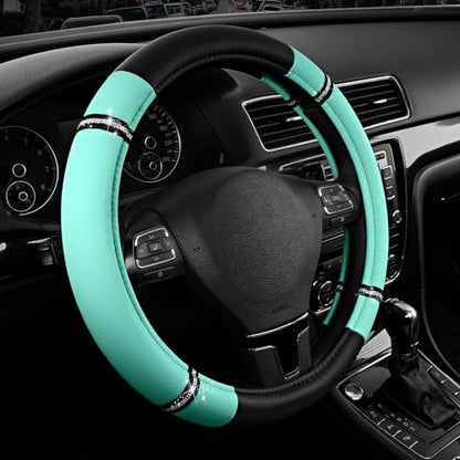 Road Comfort Leather Steering Wheel Cover – Premium Anti-Slip Car Steering Wheel Grip Cover – Universal Fit for 14.5”–15” Cars, Trucks & SUVs - Mint - color: Mint