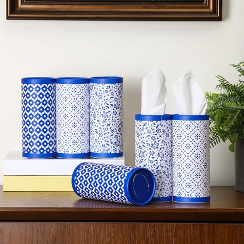 12 Pack Car Tissue Cylinder Holder Bulk with 3 Ply Facial Tissues, Round Napkin Holders for Car Cup Holder Cylinder Travel Paper Tubes Bulk Round Napkin Boxes Packs(Novel Style) - style: Novel Style