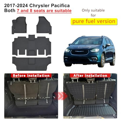 Floor Mats, Trunk Liner & Backrest Mat for 2017-2025 2026 Chrysler Pacifica Gas Touring 7/8 Seat (Non Hybrid & Non Pinnacle) Customized TPE All Weather Car Floor Liners with Backrest Protection Black - size: 2017-26|Chrysler Pacifica|Full Set
