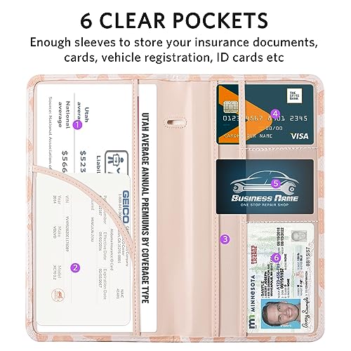 CoBak Car Registration and Insurance Holder - Vehicle Glove Box Car Organizer,Auto Truck Comparment Accessories Case with Magnetic Closure for Driver License,Cards - color: L-Leopard Pink