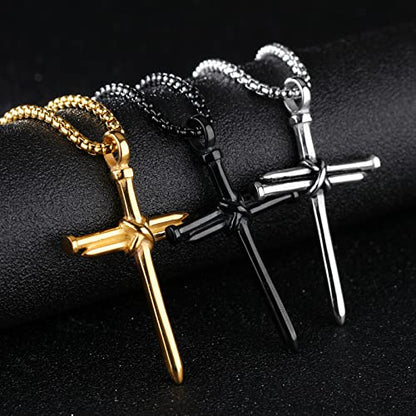 Isaiah 41:7 Nail Cross for Car Rearview Mirror Hanging Accessories Pendant Necklace For Men Women Car Charm Hanging Ornament Decor Christian Religious Cross Pendant (Black)