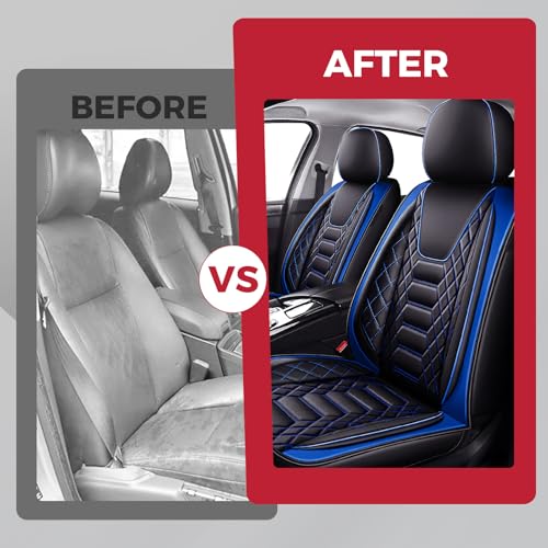 FREESOO Car Seat Covers Leather Seat Cover Full Set Automotive Seat Cover Protector Accessories Airbag Compatible Universal Fit for 5 Seats (Black Blue 8)