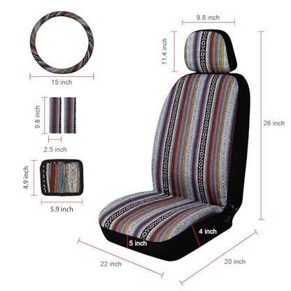 Baja Saddle Blanket Car Seat Covers, Boho Striped Woven Front Seat Protectors, Breathable & Washable Interior Covers, Universal Fit for Most Cars SUVs Trucks, Airbag Compatible, Red, 8 pcs. - color: RED