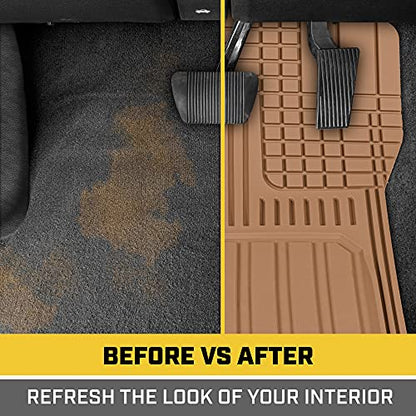 Cat® ToughLiner Heavy Duty Rubber Floor Mats & Cargo Trunk Liner for Car SUV Van Sedan, Beige - Trim to Fit, All Weather Deep Dish Automotive Floor Mat, Total Dirt Protection