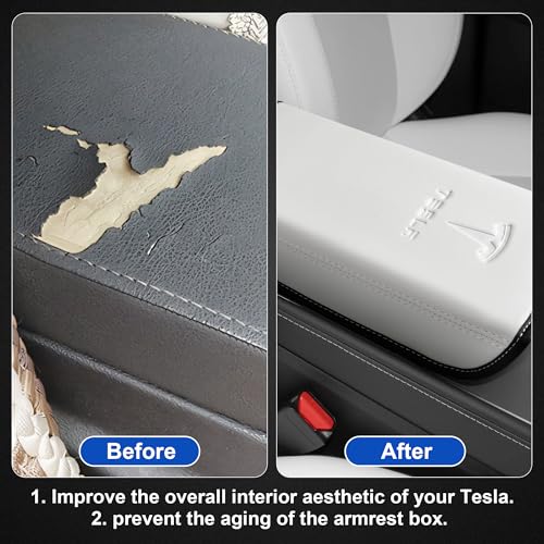 Center Console Leather Armrest Cover Designed for Tesla Model 3 2017-2023/Model Y 2020-2025(Not for Model Y Juniper),Center Console Accessories for Tesla Model 3/Y Interior Accessories White