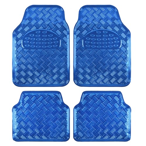 BDK Metallic Chrome Car Floor Mats All-Weather Universal Fit Automotive Floor Mats for Cars SUVs, Floor Mats for Trucks, Car Mats Full Set Front & Rear, Non-Slip Backing - Blue - color: Blue, size: 4-Piece