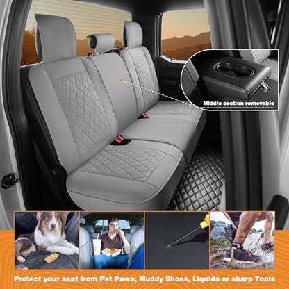 F150 Seat Covers Front Set, Faux Leather Truck Seat Covers Diamond Quilted Custom Fit for 2009-2026 F-150 SuperCrew & 2017-2026 F250 F350 F450 Crew Cab XL XLT Lariat King Ranch (Gray) - color: Gray, size: Front