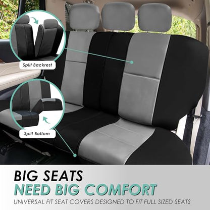 FH Group Car Seat Covers PU Leather 3 Row 8 Seater Car Seat Covers, Airbag Compatible and Split Bench - Fit Most Car, Truck, SUV, & Van Black/Gray - color: Grey, style: 8 Seater
