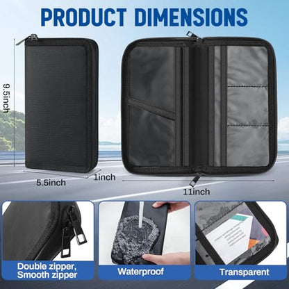 Fireproof Car Registration and Insurance Holder Waterproof Car Accessories Glove Box Organizer with Flexible Secure Zippered Case for Women Men Teen Secure Storage for Home, Office, Travel