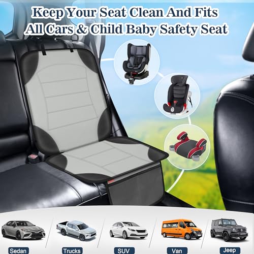 Sinvitron Car Seat Protector for Child Car Seat - Waterproof Non-Slip Leather Mat with 2 Mesh Pockets, Universal Seat Cover for Baby, Pets & Vehicles(2-Pack, Grey) - color: 2 Pack Grey