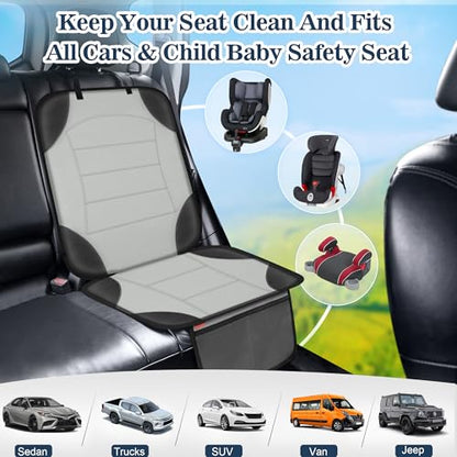 Sinvitron Car Seat Protector for Child Car Seat - Waterproof Non-Slip Leather Mat with 2 Mesh Pockets, Universal Seat Cover for Baby, Pets & Vehicles(2-Pack, Grey) - color: 2 Pack Grey
