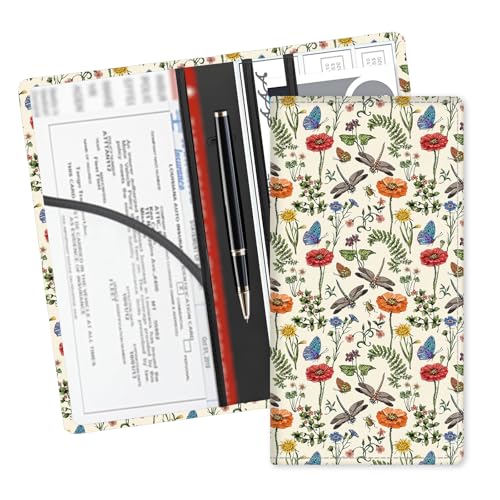 Leather Car Registration and Insurance Card Holder, Cute Car Accessories Vehicle Glove Box Car Organizer for Documents, Cards, License Cute Dragonfly Flowers - color: Cute Dragonfly Flowers