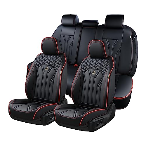 FLORICH Leather Seat Covers, Seat Covers Full Set, Car Seat Protectors 5 Seats, Automotive Seat Covers Fit for Most Cars Trucks SUV-Black&Red Line - color: Black&Red line, size: FullSet