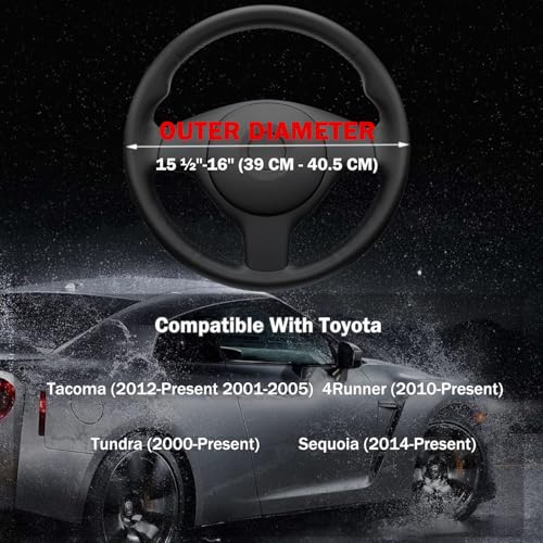 Steering Wheel Cover for Toyota Tacoma Tundra Sequoia 4Runner 2/4 Door SR5 Trail Limited TRD Pro Platinum Off Road 4x4 Sport Car Accessories, 2026 Leather 15.5-16 inch Black