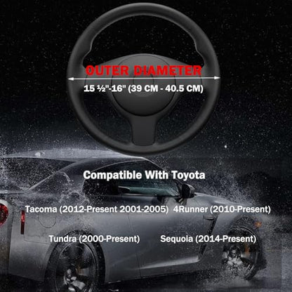 Steering Wheel Cover for Toyota Tacoma Tundra Sequoia 4Runner 2/4 Door SR5 Trail Limited TRD Pro Platinum Off Road 4x4 Sport Car Accessories, 2026 Leather 15.5-16 inch Black