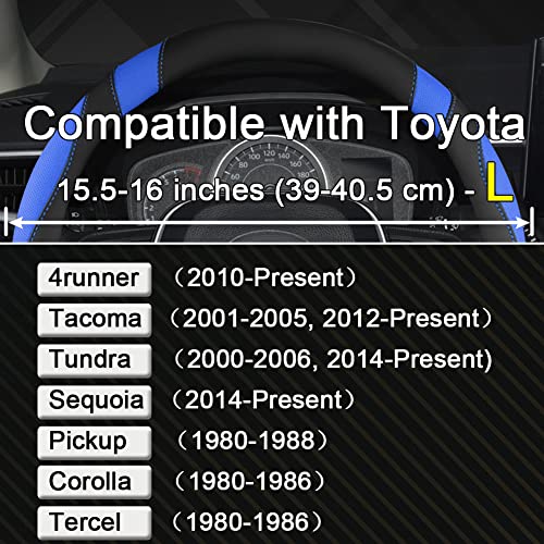 West Llama Customized Auto Car Steering Wheel Cover for Toyota Tacoma,4Runner,Tundra,Sequoia,15.5-16 inch (Black+Blue-Large Size) - color: A-Black+Blue, size: Large Size (15 ½''-16'')